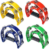 Double Row Tambourine, Half-Moon Musical Tambourine Hand Held for Kids, Adults, Party, KTV 4 colors (9 inch, Pack of 4)