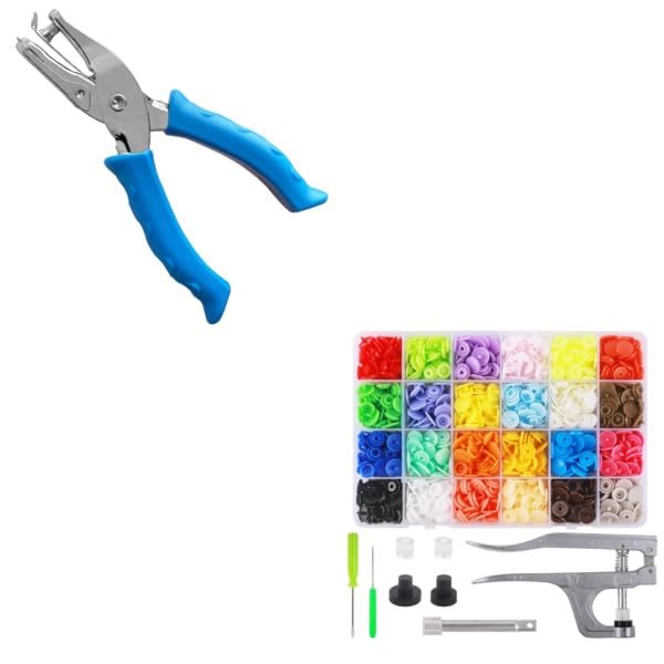 Single Hole Punch 1/4” Paper Hole Puncher for Crafts, One Hole Puncher + Snap Button Kit with Snaps Pliers, 240 Sets Plastic Snaps for Fabric