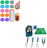 Silicone Soda Can Cover Lids, 12 Pack Reusable Soda Can Lids + Garden Tools Sets, Gardening Tool Set with 39.3 in Repotting Mat,