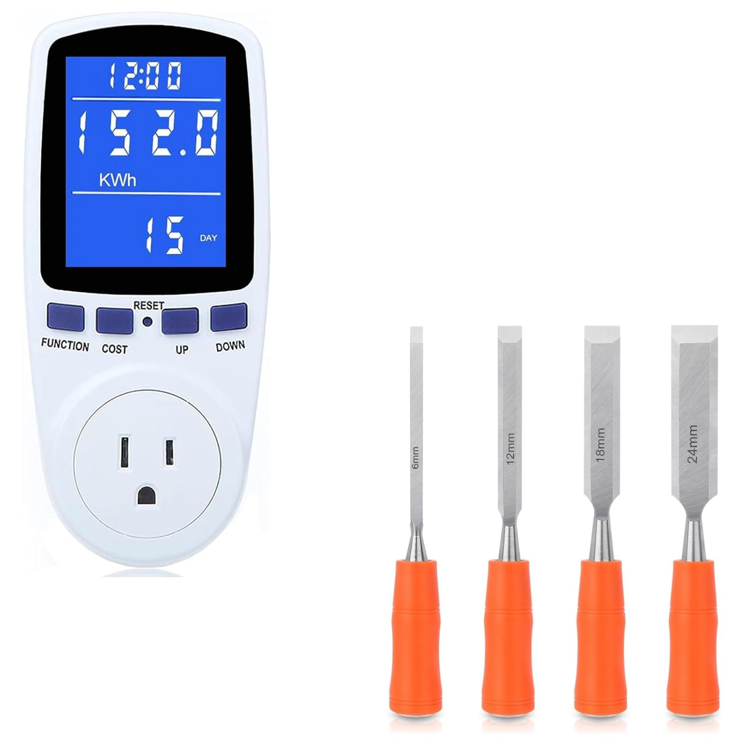 Upgraded Watt Power Meter Plug Home Electrical Usage Monitor Consumption+ 4 Piece Wood Chisel Sets Woodworking Tools Set