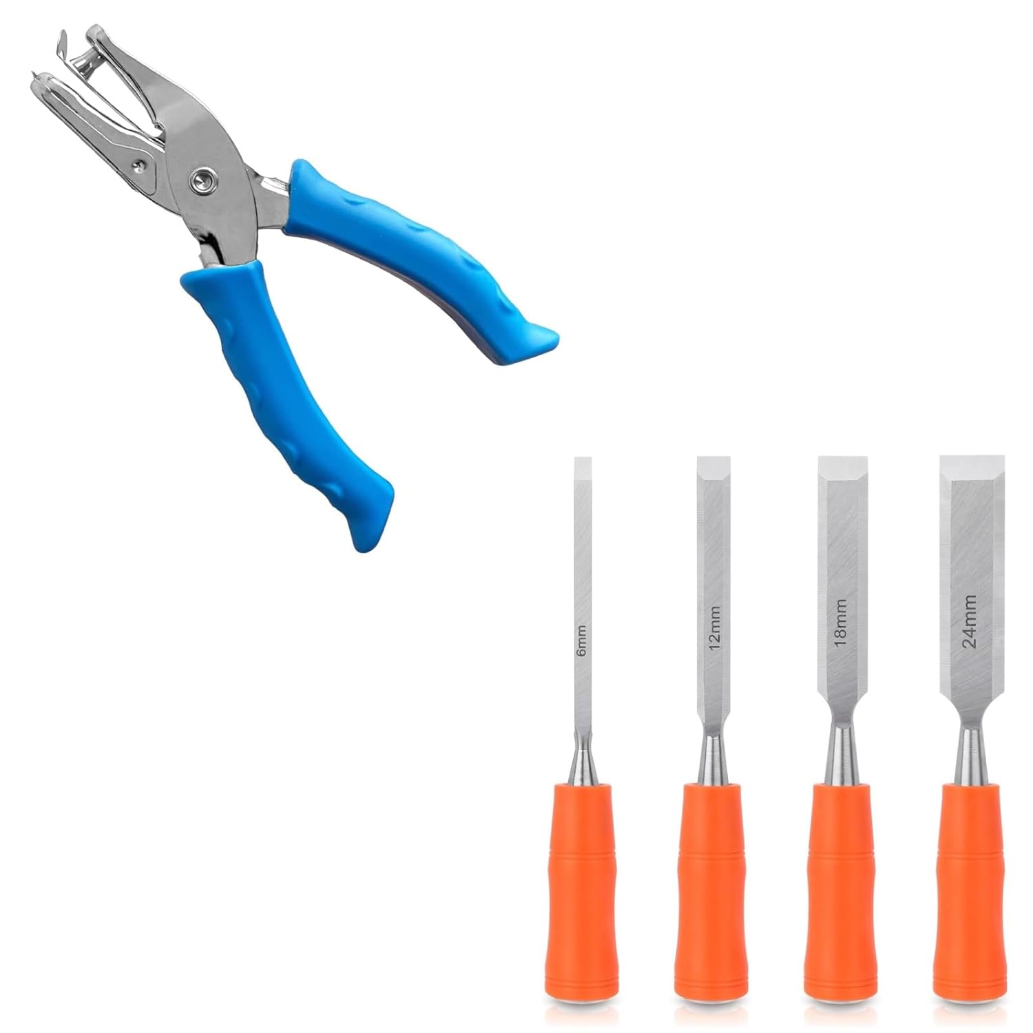 Craft Hole Punch, Kids Hole Punch, Earring Punch Card Tool, Handheld Hole Puncher+ 4 Piece Wood Chisel Sets Woodworking Tools Set
