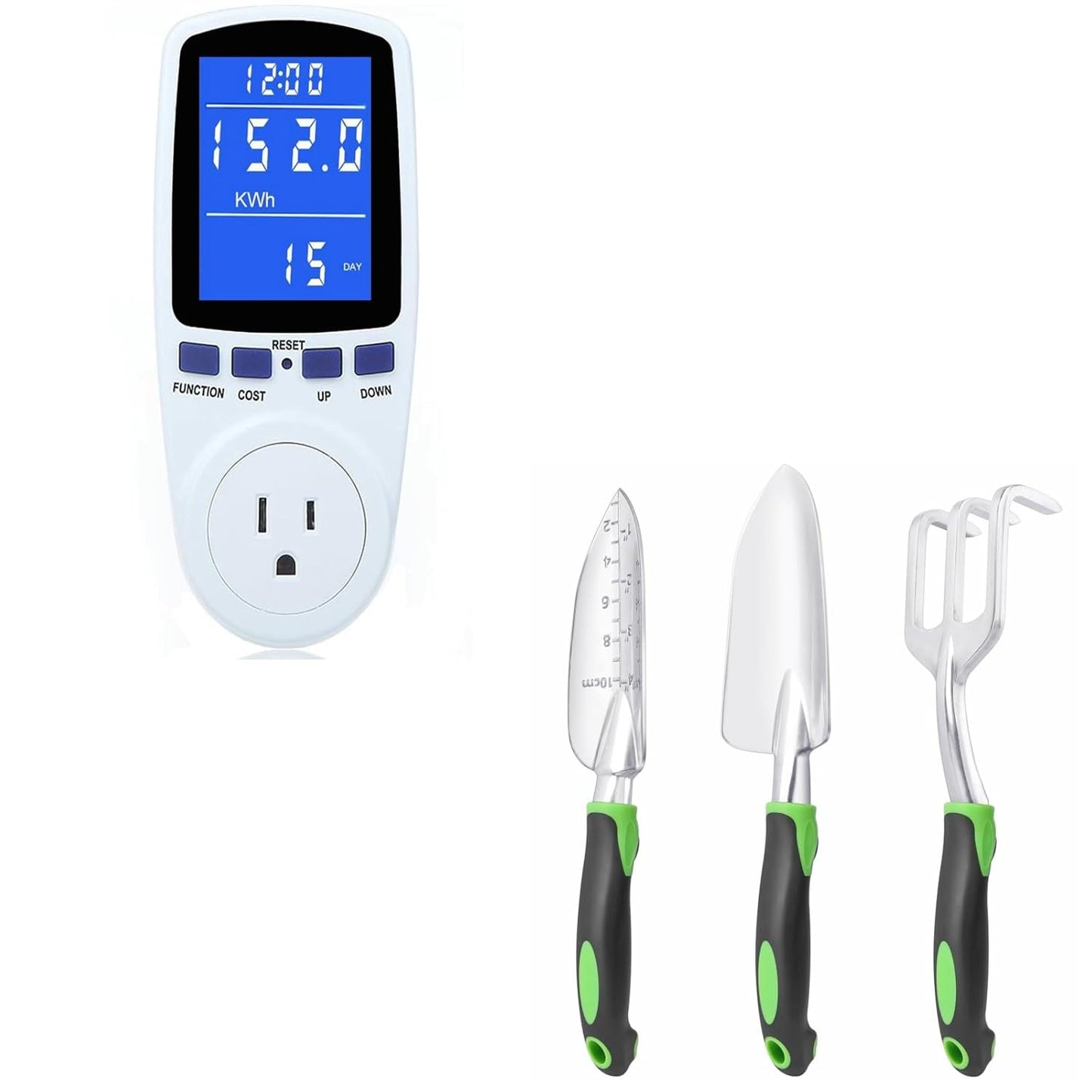 Upgraded Watt Meter Power Meter Plug Home Electricity Usage Monitor+ Garden Tools Set, 3 Pack Heavy Duty Gardening Tools Set Include Garden Shovel