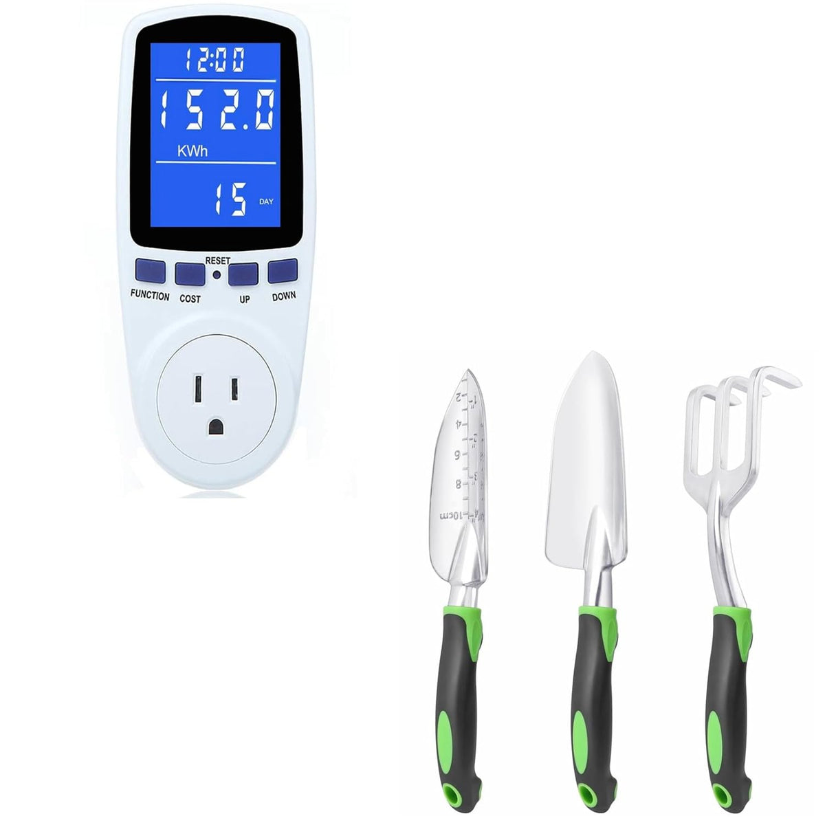 Upgraded Watt Meter Power Meter Plug Home Electricity Usage Monitor+ Garden Tools Set, 3 Pack Heavy Duty Gardening Tools Set Include Garden Shovel