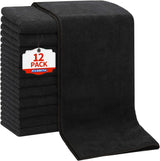 Salon Towels 12 Pack, Black Hand Towels for Bathroom, Quick Dry Gym Towels, Spa Face Towel, Absorbent Microfiber Towels for Salon, Barber, Gym, Bath, Pedicure and Home Hair Care,16 x 27 in