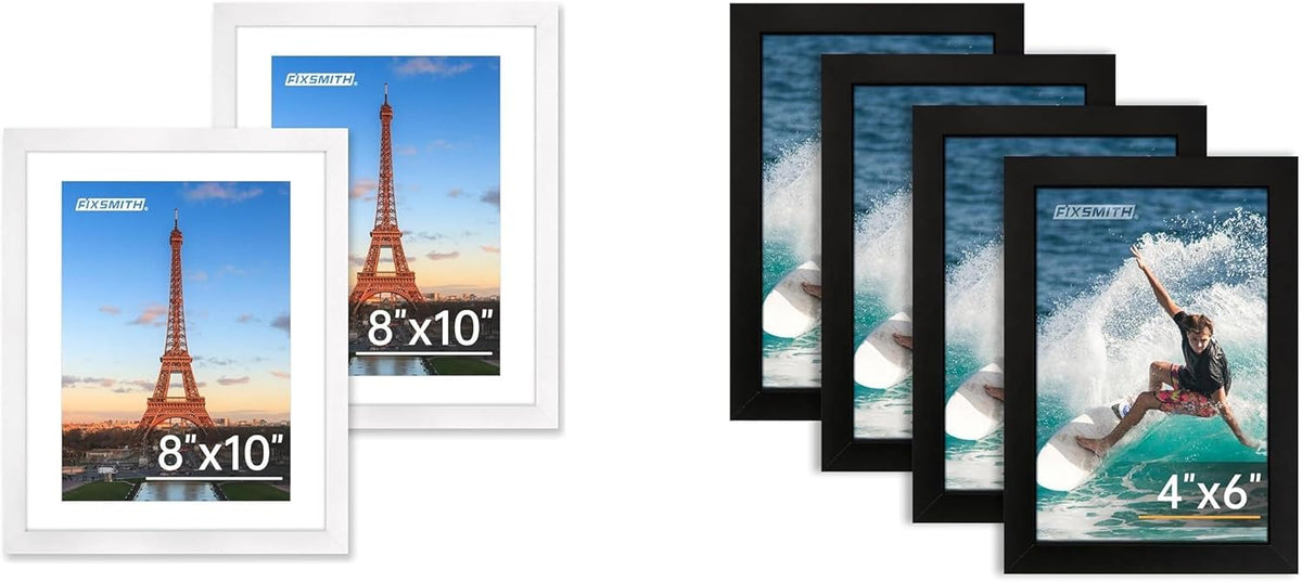 White 8x10 Picture Frame&4x6 Picture Frame Set of 4, 4x6 Photo Frames with HD Plexiglass for Wall Hanging or Tabletop Display, Black