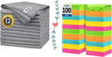 Grey Microfiber Cleaning Cloth -Pack of 12 Microfiber Cleaning Cloth Bulk, 100 Pack Shop Towels, Lint-Free Car Wash Towels