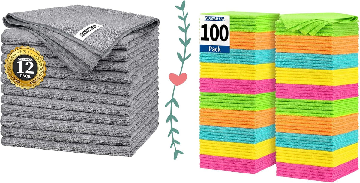 Grey Microfiber Cleaning Cloth -Pack of 12 Microfiber Cleaning Cloth Bulk, 100 Pack Shop Towels, Lint-Free Car Wash Towels