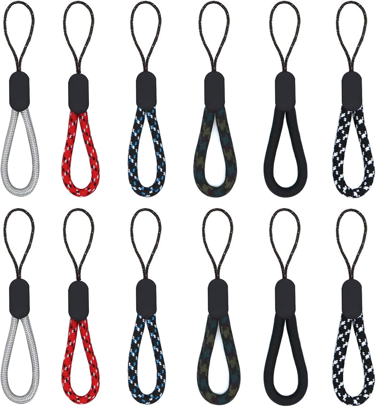 Finger Lanyard, 12 Pcs Short Wrist Lanyard 4.72in Nylon Hand Strap Keychain (6 Colors)