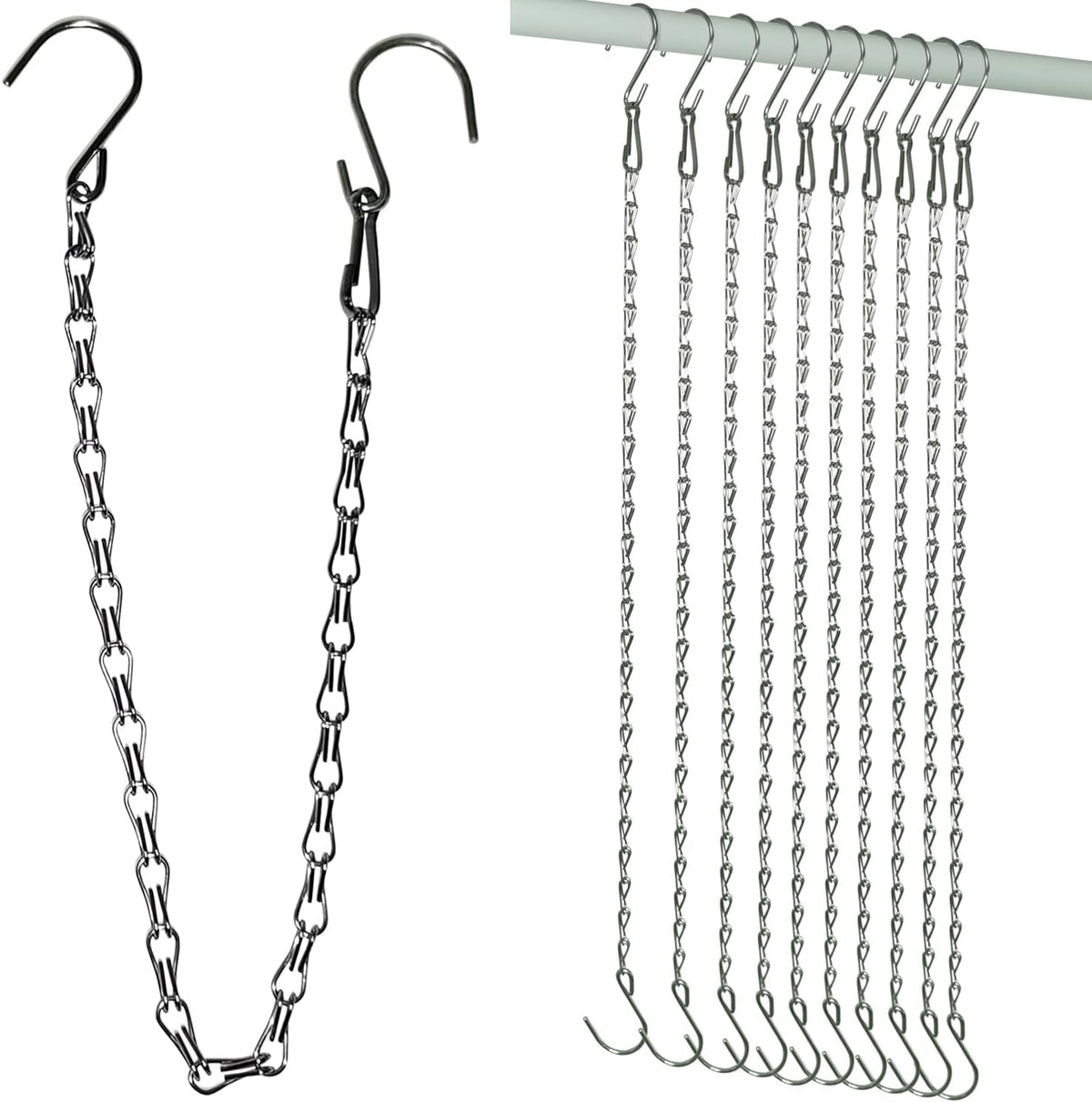 10 Pack SIL Storagehook Silver Hanging Chains with Hooks, Grow Lights Chain adjusable fit bird feeders for outdoors, Plant hanger indoor, Hanging Planter, Wind Chime, Pendant light, Christmas wreath