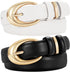2 Pack Women Leather Belt for Jeans Pants Fashion Ladies Skinny Faux Leather Belt with Gold Buckle