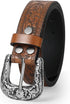 Women Western Belt Cowboy Cowgirl PU Leather Belts with Vintage Engraved Buckle