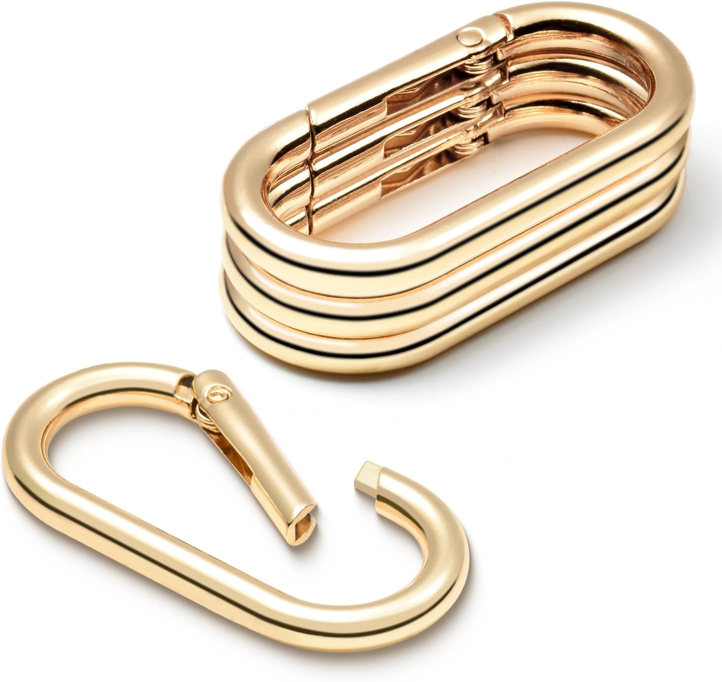 4pcs 2" Oval Spring Keyrings, Large Keychain Carabiner Clips, Spring O Rings Buckles for Purse Clip, Bag Strap Clasp, Backpack Charms, Dog Tag, Car Keyring Accessories (Light Gold)