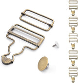CooBigo 6 Sets Metal Overalls Buckles, 1-1/2" Overall Replacement Clasp Clips with Adjustable Tri Glide Slide Buckle and Buttons for Jeans Suspender, Bib Pants DIY Sewing Accessories (Bronze)