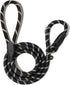 Dog Training Slip Leash, No Pull, Durable Reflective Lead, Puppy Heavy Duty Loop Rope, Comfortable Handle, 6 ft, 3/8 inch, diam. Black/White