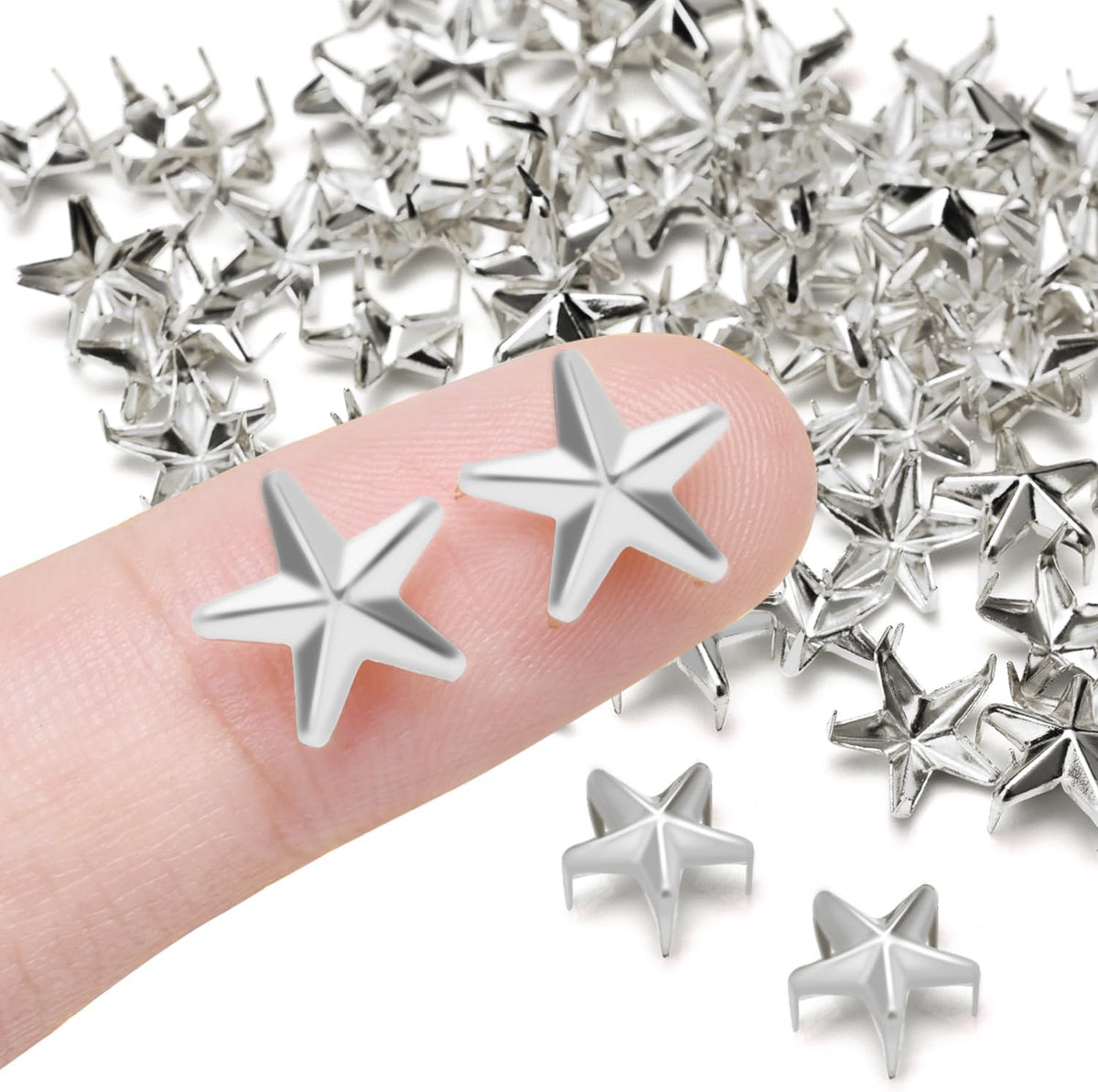 CooBigo 150Pack 10mm Studs for Clothing, Small Star Nailheads Rivets Metal Rivets Spike Stud Leather Claw Rivets for Clothing Belt Bag Shoes Cap Wrist Bracelet Pet Collars DIY Leathercraft (Sliver)