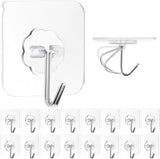 Adhesive Wall Hooks for Hanging, 16 Pack Self Sticky Hooks Heavy Duty 22lb Clear, Removable Shower Hook No Damage for Towel Key Coat Wreath Picture Outdoor Ceiling Bathroom Kitchen, Waterproof