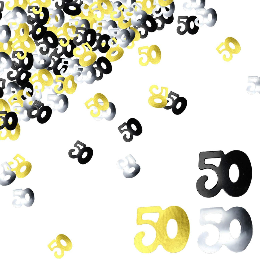 50th Birthday Confetti Fifty Years Old 50 Anniversary Number Confetti for Birthday Party Decor Wedding Table Decoration (1oz, Gold Silver Black Mix)