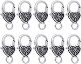 Heart Lobster Claw Clasps 20 Pieces Large Heart Lobster Claw Clasps for Necklaces Bracelet DIY (Silver)