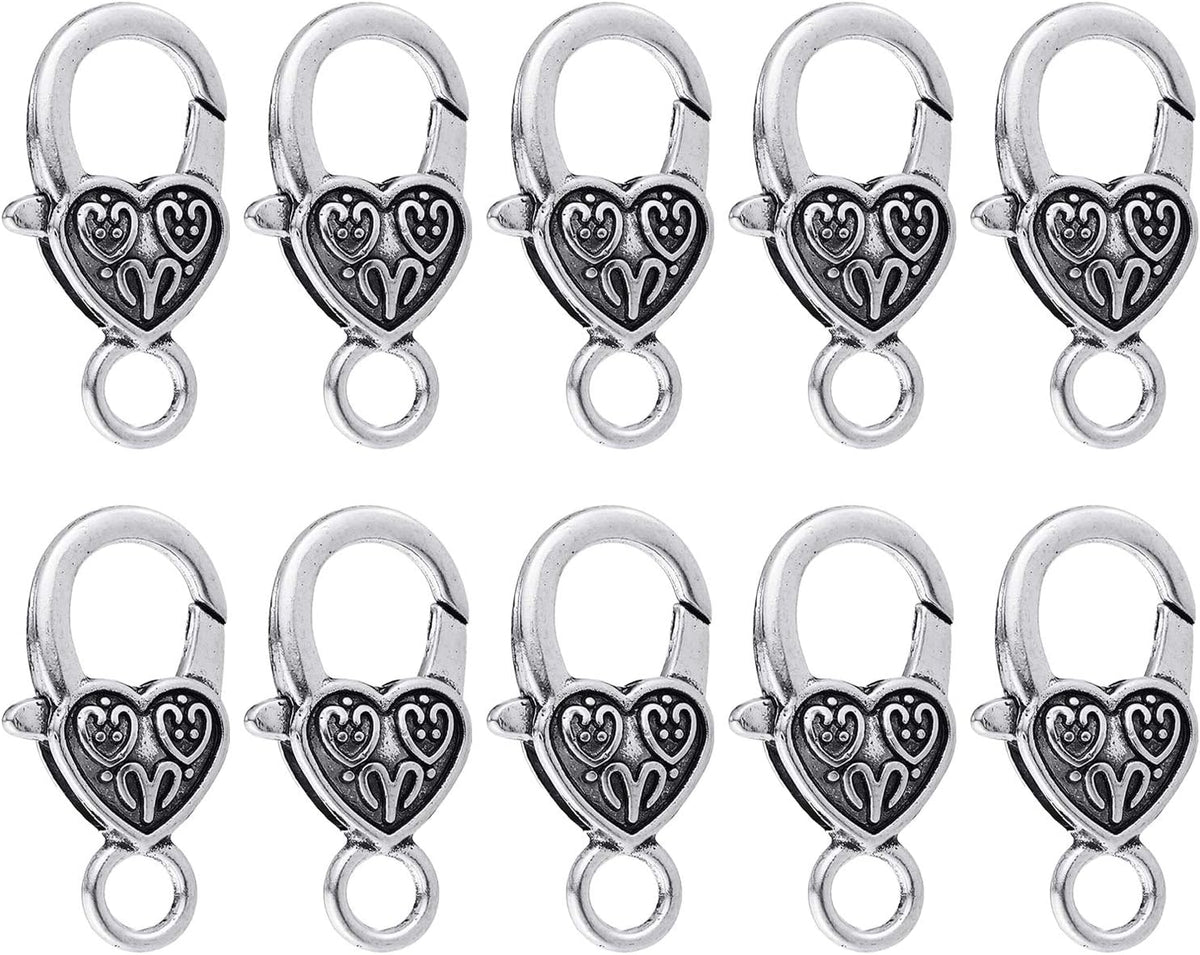Heart Lobster Claw Clasps 20 Pieces Large Heart Lobster Claw Clasps for Necklaces Bracelet DIY (Silver)