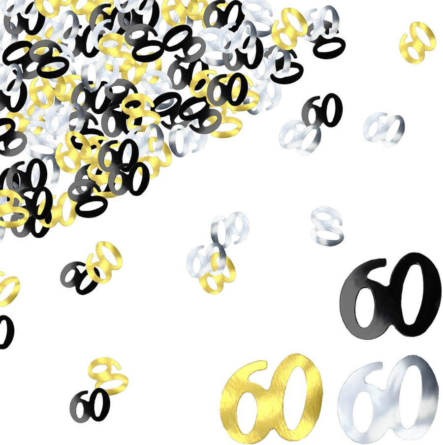 60th Birthday Confetti Sixty Years Old 60 Anniversary Number Confetti for Birthday Party Decor Wedding Table Decoration (1oz, Gold Silver Black Mix)