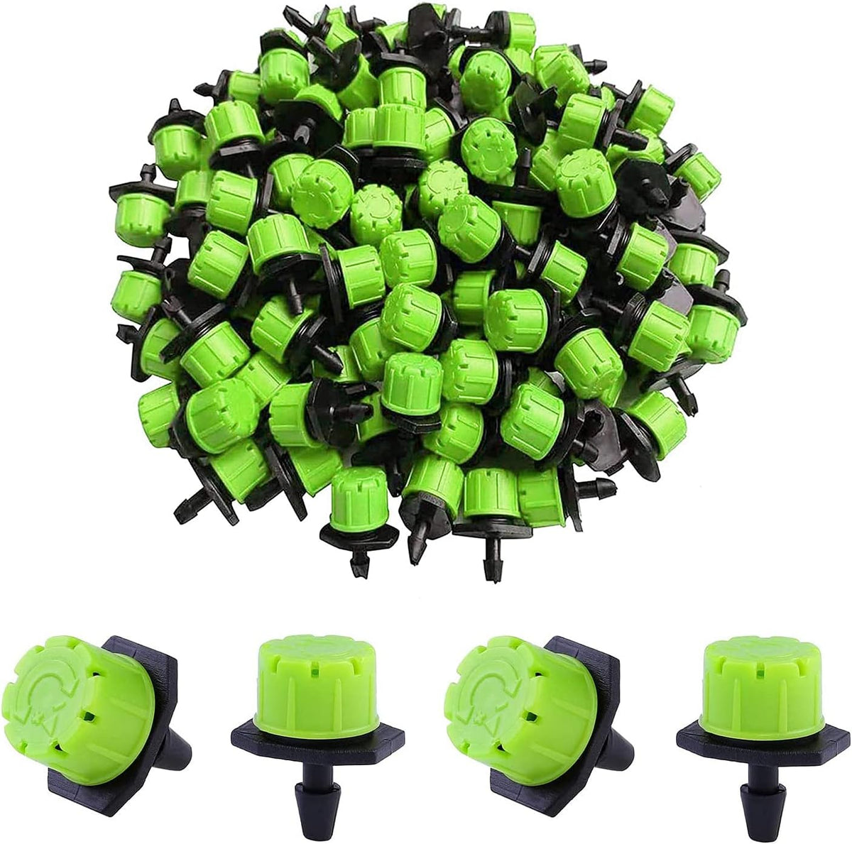 Drip Irrigation Emitters 50 Pcs Irrigation Drippers 360 Degree System Emitters Sprinklers Drippers for Drip 1/4 Inch Tube Gardening (Green)