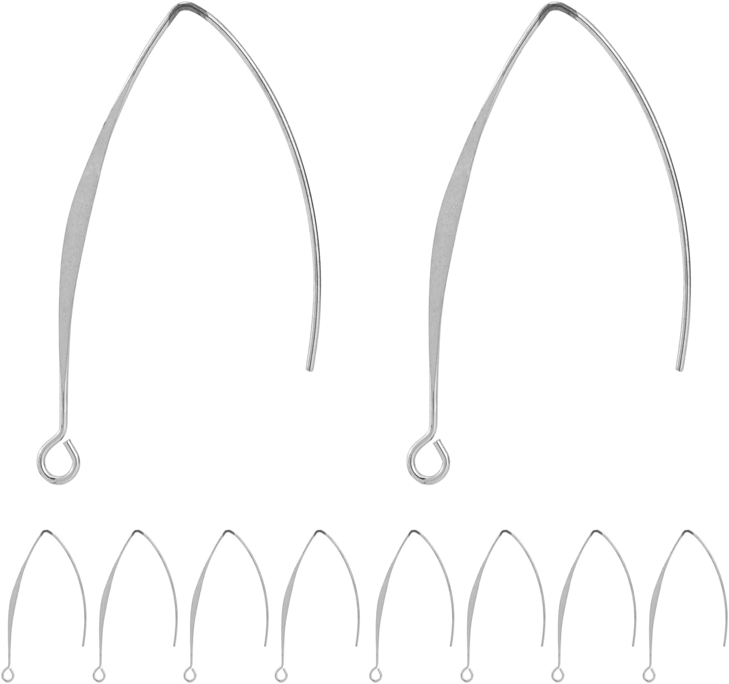 V Shape Ear Wire Long Earring Wire Earring Hook for Dangle Earwire Making Jewelry Making Ear Post DIY (Silver 43mm, 10pcs)