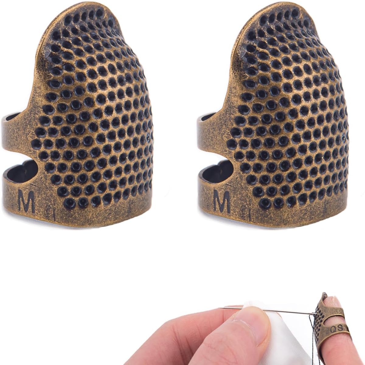 Sewing Thimbles for Hand Embroidery Knitting Thimble Adjtable Metal Sewing Finger Protector for Hand Sewing Quilting Craft Accessories DIY Sewing Tools (Size M, 2 Pcs)