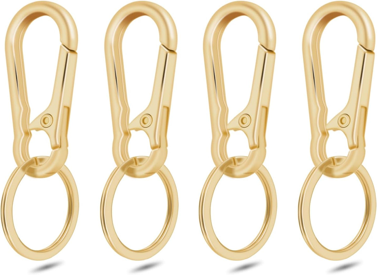 4Pack Small Keychain Rings, Metal Key Carabiner Clip, Mini EDC Key Ring Chain Holder Organizer for Purse Charm Hook, Car Keychain, Paracord Keychain Lanyard, Men and Women Key Fob (Light Gold)