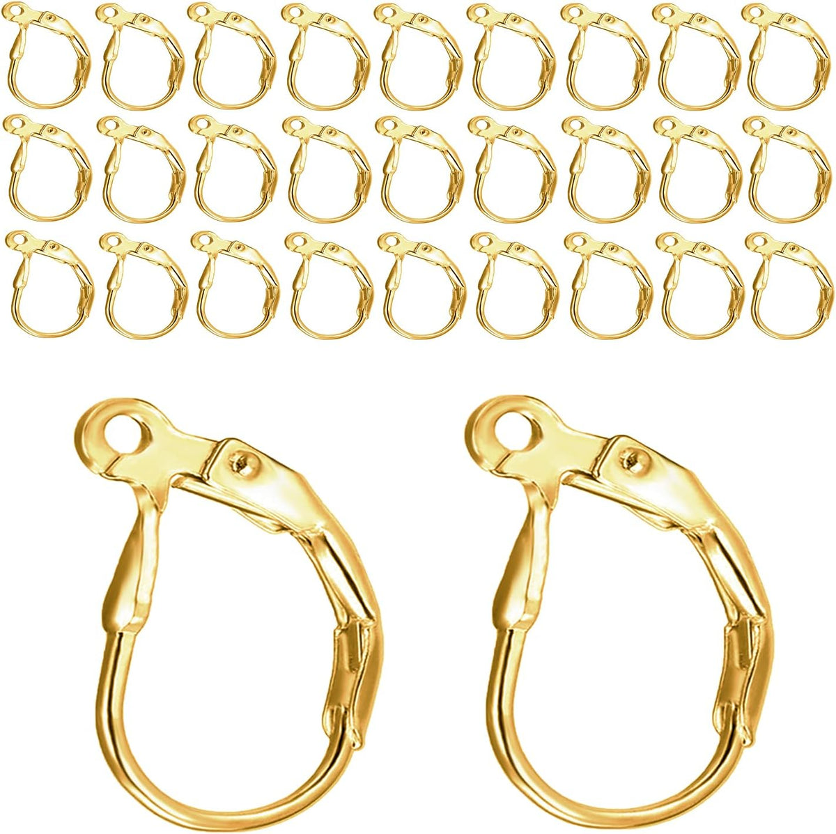Leverback Earring Hooks 60pcs French Ear Wire Lever Back Earwire for Jewelry Making Crafting (Gold)