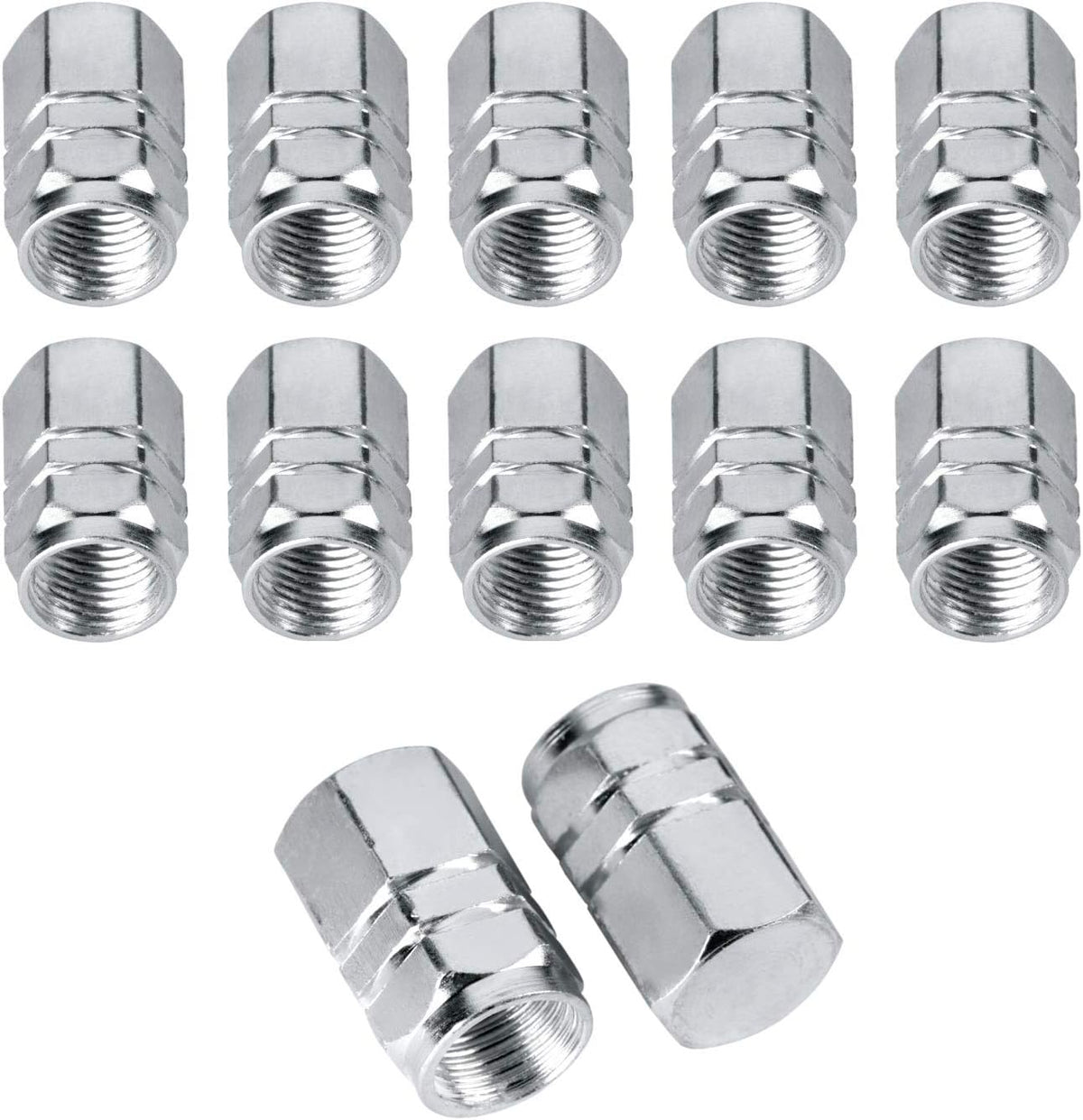 Valve Stem Caps Aluminum Chrome Caps for Tires Valve (12pcs Pack,Silver)