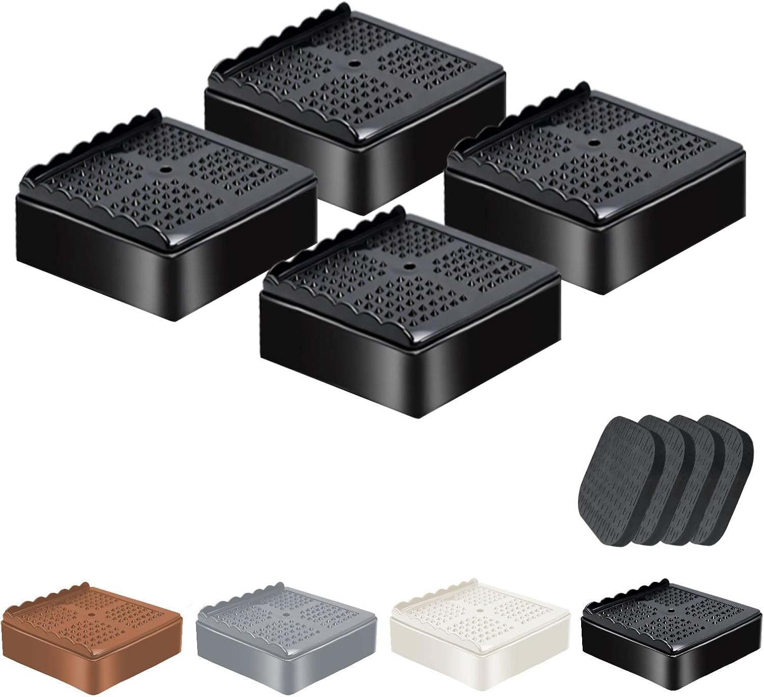 Furniture Risers, 4 Pack Bed Risers with Non-Slip Grip and Heavy Duty Support, 1 Inch 2 Inch 3 Inch 4 Inch Height Lift for Couch, Sofa, Table, Desk, Chair, Refrigerator - Black, 1 Inch