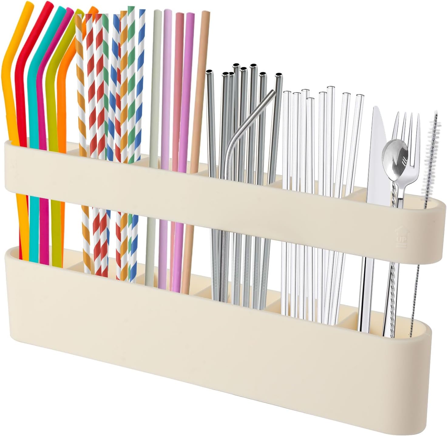 9.6'' Large Silicone Straw Holder for Cabinet Door, Space-Saving Straw Organizer Container with Adhesive Tape, Stylish Kitchen Organizers and Storage Accessories for Cabinet, Cupboard, Counter, RVs