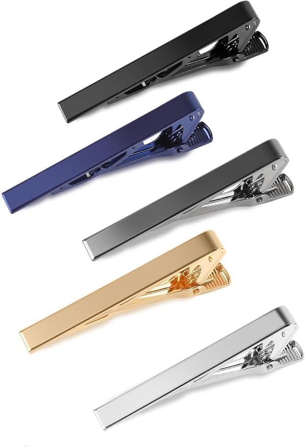 5P Tie Clips For Men, 5 Different Color Tie Bar, Stainless Steel Tie Clip For Biness, Wedding, Anniversary, Father's Day Gifts and Daily Life