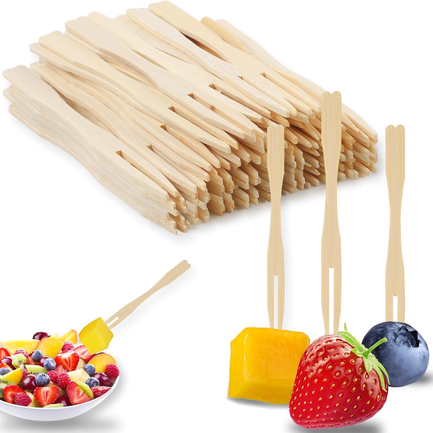 400PCS 3.5 Inch Appetizer Forks, Mini Forks, Mini Forks For Appetizers, Disposable Bamboo Forks Can Be ed For Desserts, Sandwiches, Burgers, Salads, Buffets, Drinks, Vegetables And More