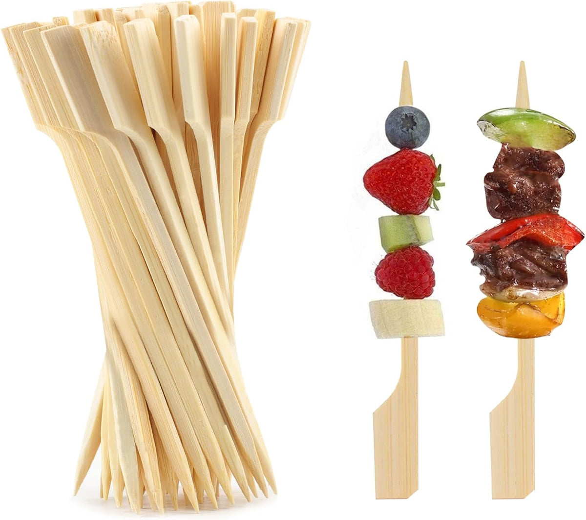 396 PCS Bamboo Skewers, 3.5 Inches Wooden Skewers, Skewers for Appetizers Wide Flat Paddle, Skewer Sticks for Cocktail Fruit BBQ Sandwich Drink Party Supplies, 21ZQ0002