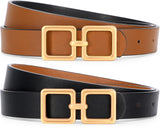 Reversible Leather Belt for Women Jeans Pants Fashion Ladies Belt for Dress with Gold Buckle