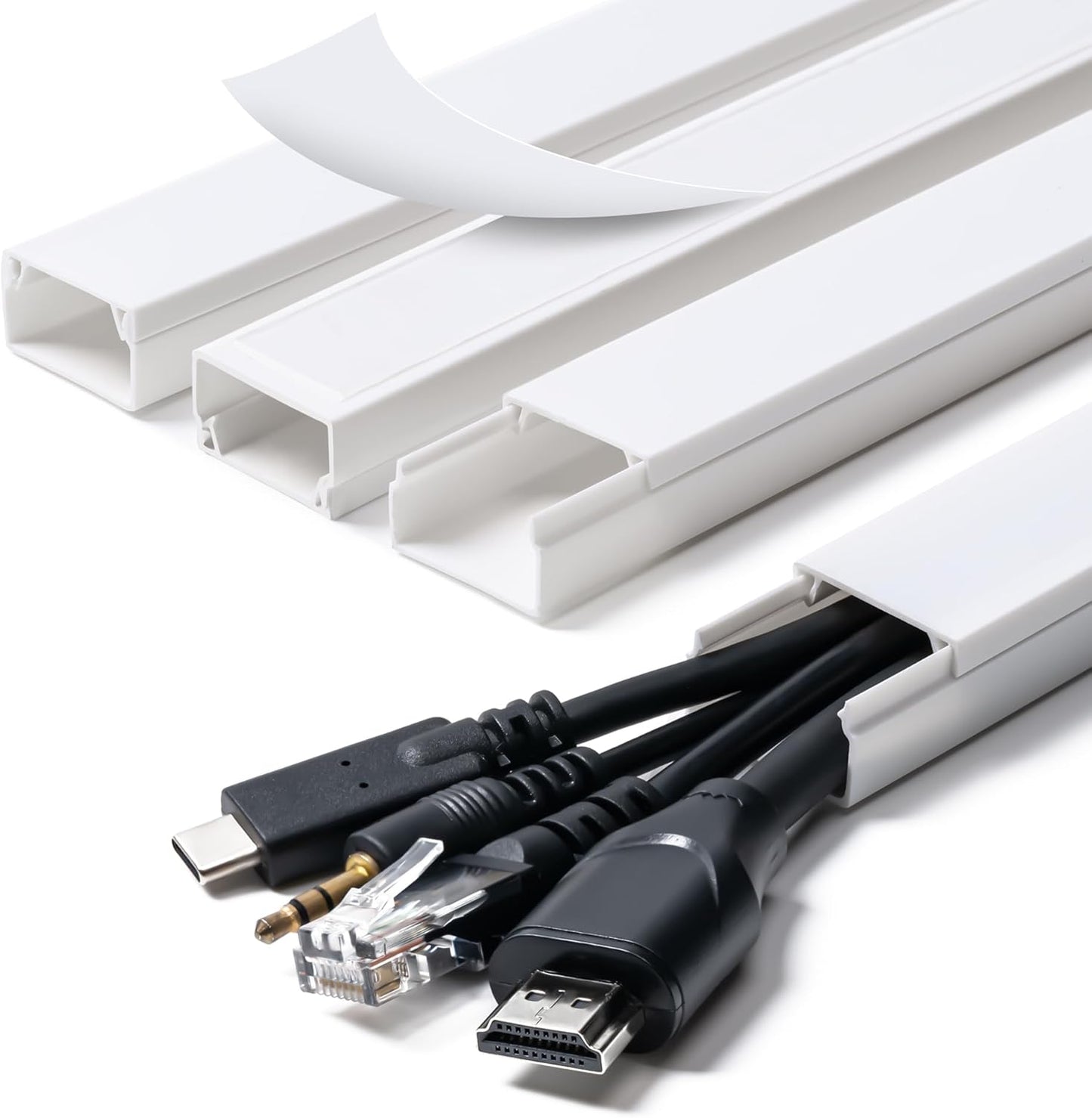 Cord Hider, 58in Cable Hider, Cord Covers for Wires on Wall, Paintable Cable Cover Raceway, Wire Hiders for TV on Wall, Cord Concealer, Cord Cable Management, 4X L14.5 W0.96 H0.58in, White