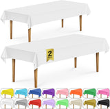 2 Rectangular Tablecloths, BPA-Free Plastic, 54 x 108 Inch, Disposable or Reusable Table Cover for Parties, Picnic & Outdoor, White (2 Pack, Individually Wrapped)