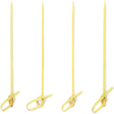 100 Bamboo Cocktail Picks, 4 inch Looped Knot Natural Bamboo Skewers for BBQ, Appetizers (100 Pack)