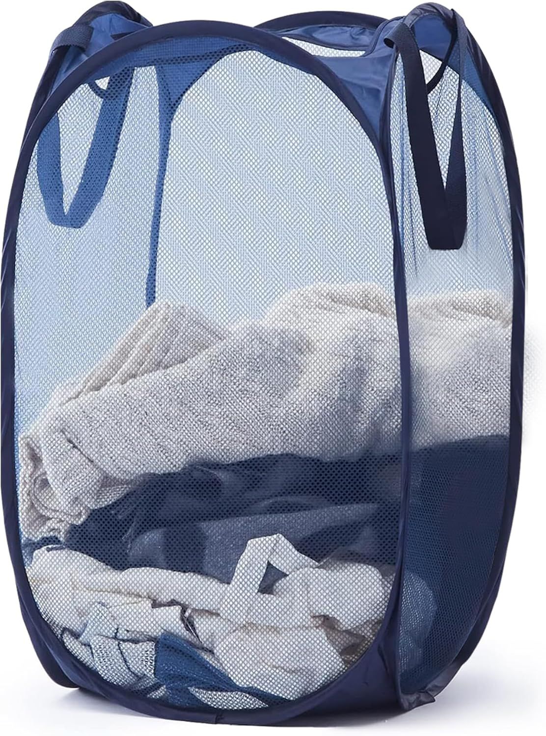 Navy mesh laundry hamper with handles