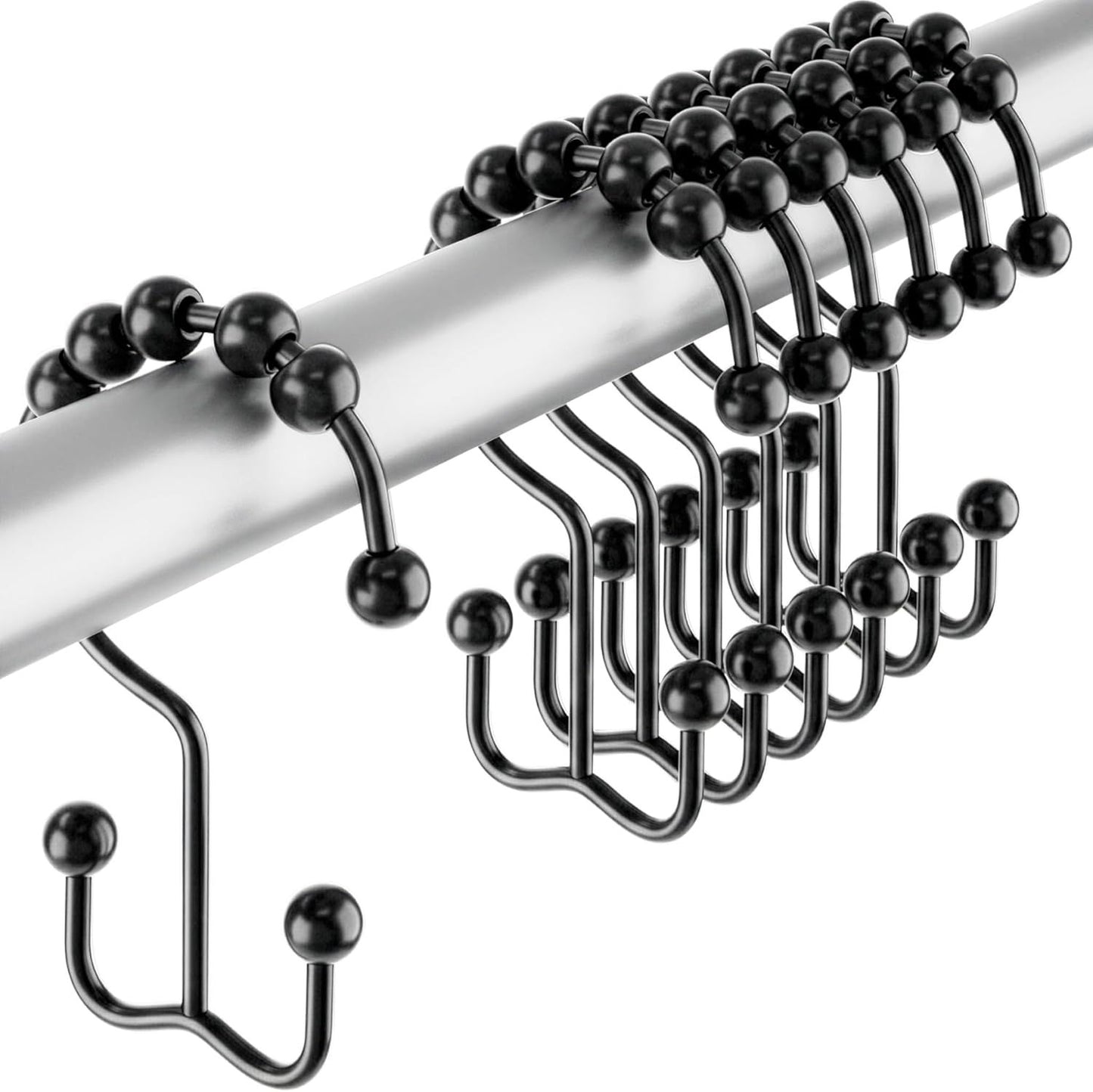 12 Pack Shower Curtain Hooks, Heavy Duty Coated Stainless Steel, Rustproof and Corrosion Resistant, Smooth Glide Double Hooks for Standard Shower Rods, Black (12 Pack)