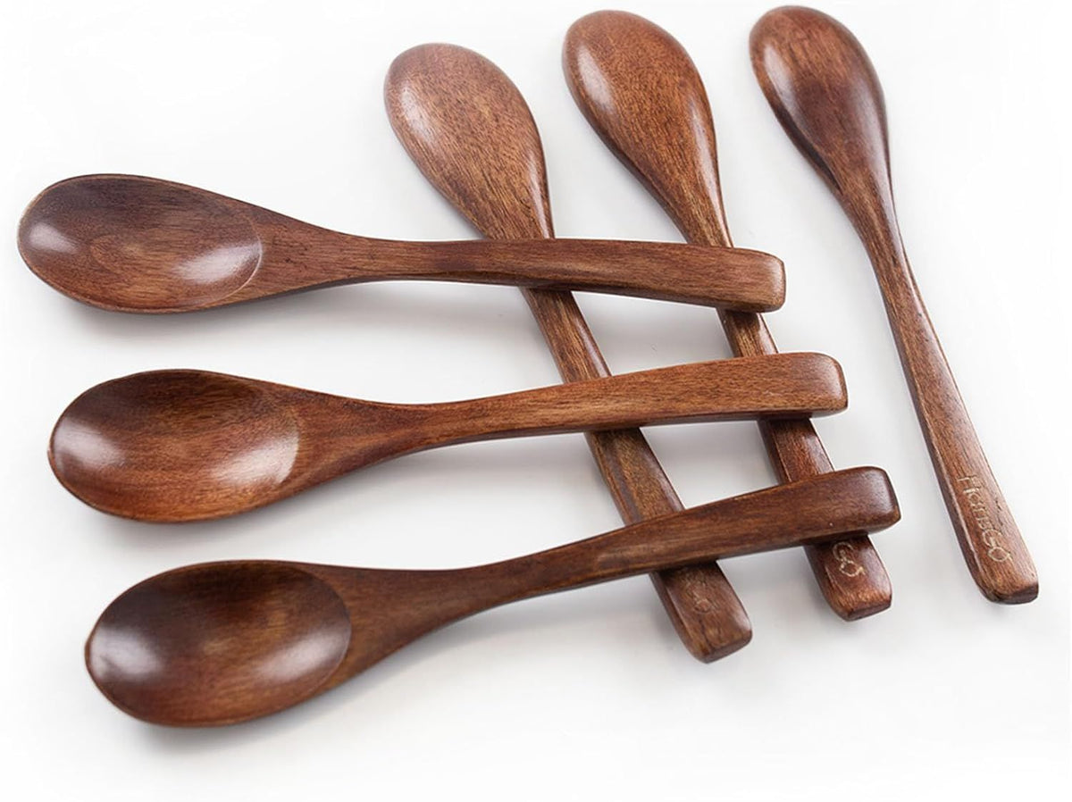 6PCS Wooden Spoons for Eating, 6 Inch Small Wooden Spoons for Honey, Coffee, Tea, Hot Cocoa, Jam, Bath Salts, Little Wood Table Spoon for Stirring, Smooth Finish, Unique Gifts for Men Women