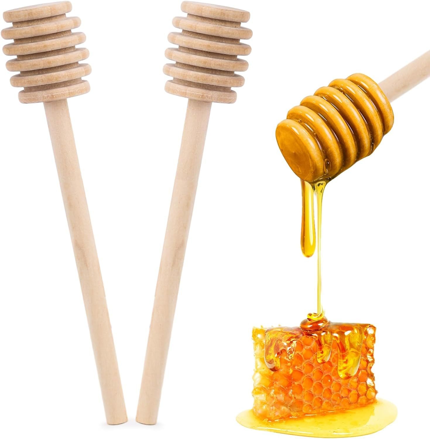 2PCS Wooden Honey Mixing Stirrer, 8 Inch Honey Dipper Sticks Long Handle Honeycomb Stick for Collecting Dispensing Drizzling Jam, Wedding Gifts & Party Favors