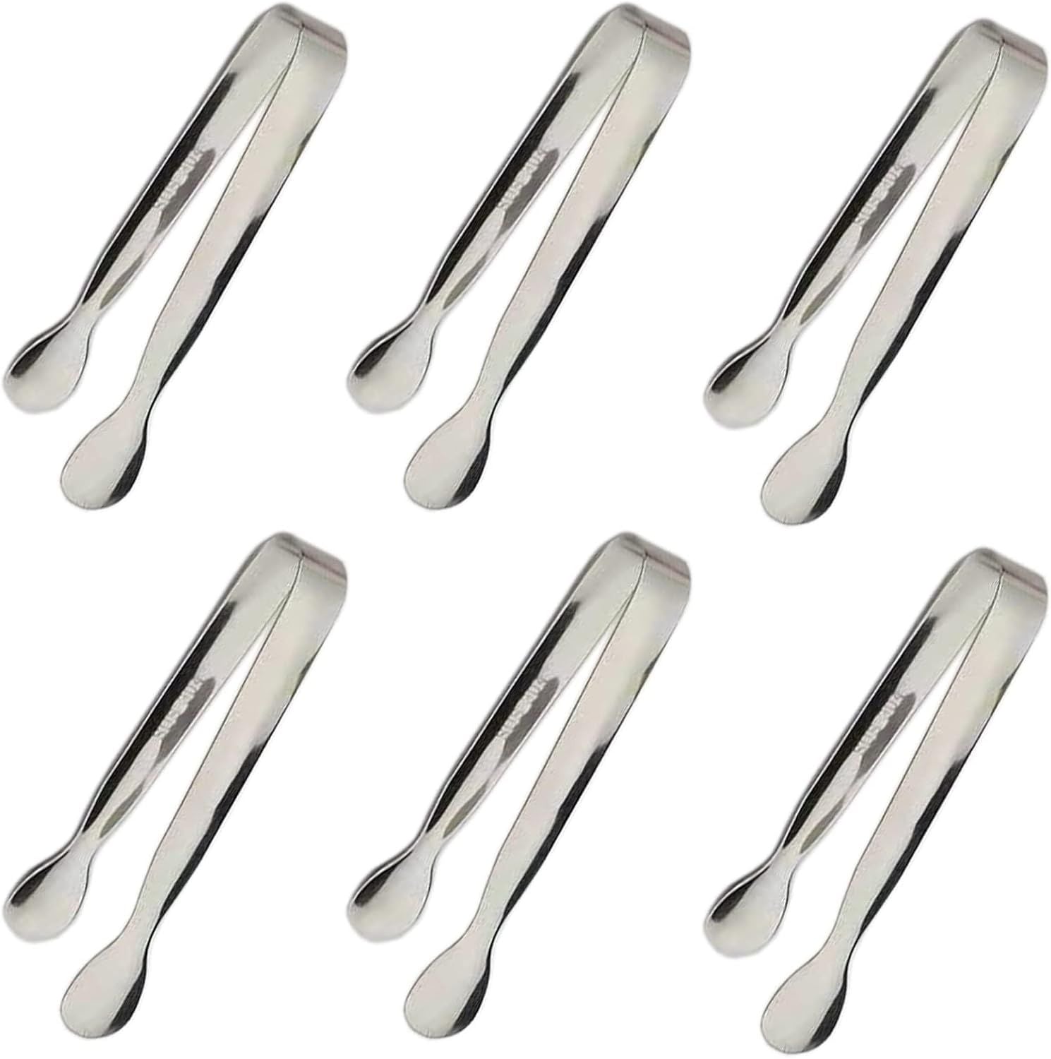 6PCS Ice Tongs Mini Sugar Tongs 4.25Inch Stainless Steel Kitchen Utensils Set,Small Serving Tong and Tiny Kitchen Tong for Appetizers,Tea Party, Coffee Bar, Desserts by  (Silver)