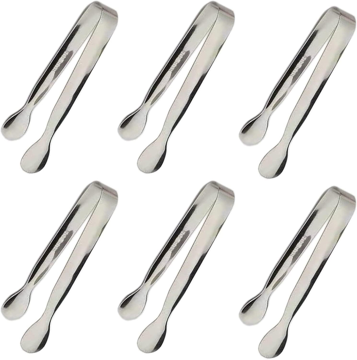 6PCS Ice Tongs Mini Sugar Tongs 4.25Inch Stainless Steel Kitchen Utensils Set,Small Serving Tong and Tiny Kitchen Tong for Appetizers,Tea Party, Coffee Bar, Desserts by  (Silver)