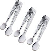 3PCS Mini Serving Tongs, 4Inch Rose Stainless Steel Sugar Cube Tongs, Sliver Small Ice Tong for Tea and Coffee Party, Appetizers, Desserts by  (Silver)