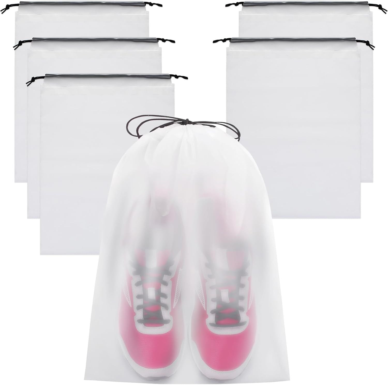 Shoe Bags for Travel - 6 Pcs Transparent Drawstring Backpack Travel Shoe Bag Clear Drawstring Bag Large Shoe Organizer with Rope Travel Essentials for Men Women