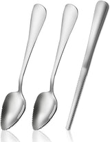 Grapefruit Spoons Serrated Edge Knife Stainless Steel Utensil Tool Dessert Spoon for Citrus Lemon Kiwi Salads Melon Lime Pitaya Apple Fruit Puree (Silver)