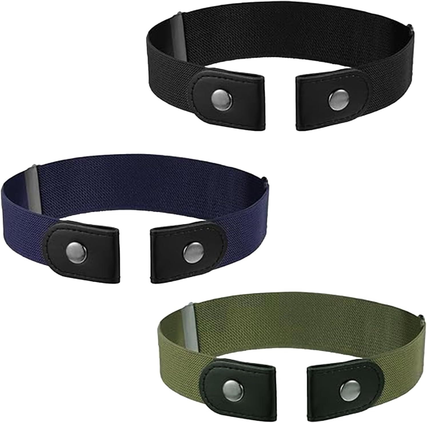 Elastic No Buckle Belt, 3PCS Adjustable Elastic Stretches Buckle Free/No Buckle Stretch Belts, Boy Girls Belt Kids Adjustable Stretches Belt Silver Square Buckles ﻿