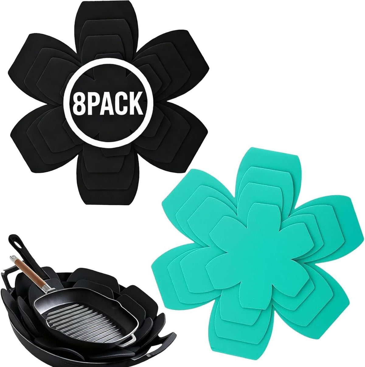 8 Pack Pan Protectors for Stacking, 4 Sizes Heavy Duty Felt Pot and Pan Protectors, Non-Slip Cookware Separators Pads to Prevent Scratching, Pan Stacking Protectors for Skillets, Pots, Bowls